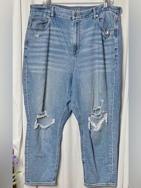 American Eagle Outfitters Distressed High Rise Blue Curvy Mom Jean Size 18S